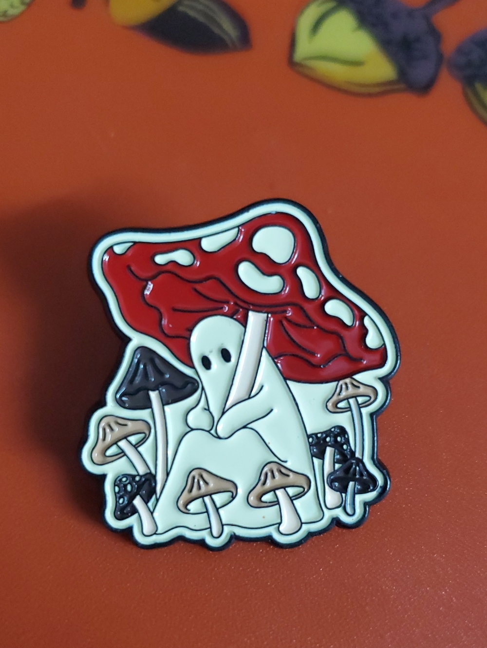 Ghost Under Red Mushroom Enamel Pin